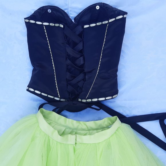 Alfred Angelo Green and Black Prom Gown w/ Lace-Up Corset Style Bodice - Picture 3 of 15